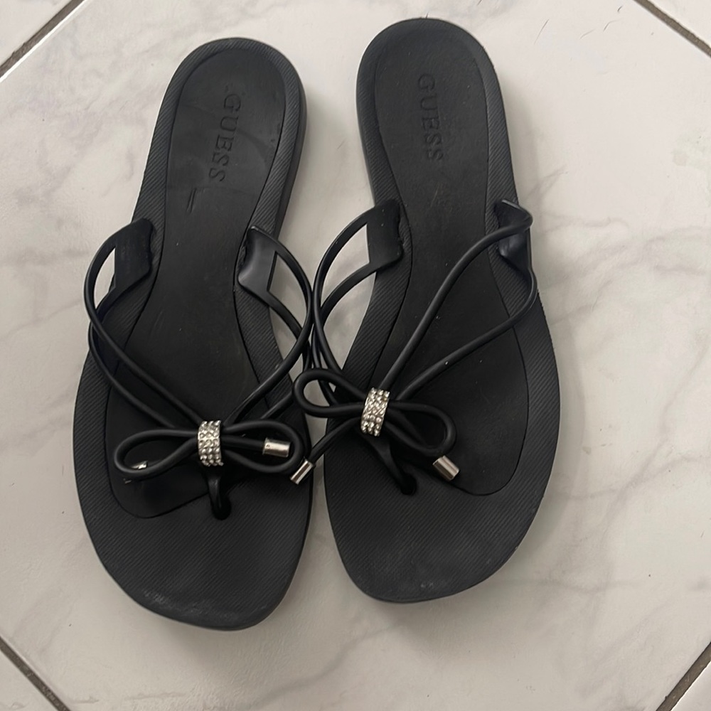 Guess Sandals | Size 37 EU / Size 7 US | Black Rubber Crystal Accent Sandals